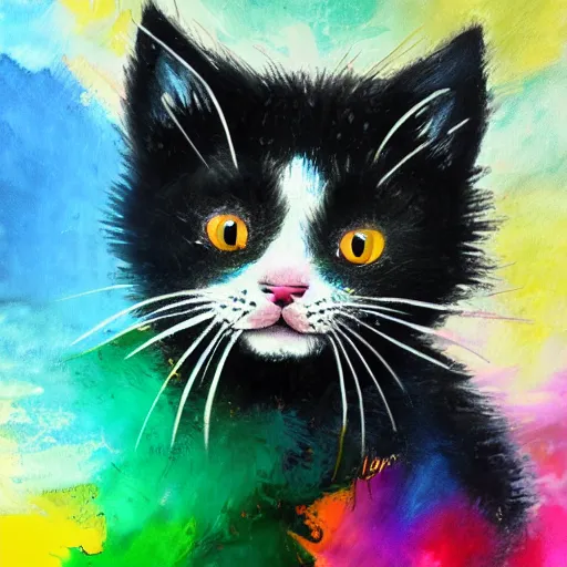 Image similar to Portrait of a realistic magical kitten with an abstract paint splash background