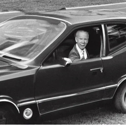 Prompt: a photgraph of Joe Biden off in the distance, driving in a Ford Pinto, 8k, high definition, highly detailed, photo realistic