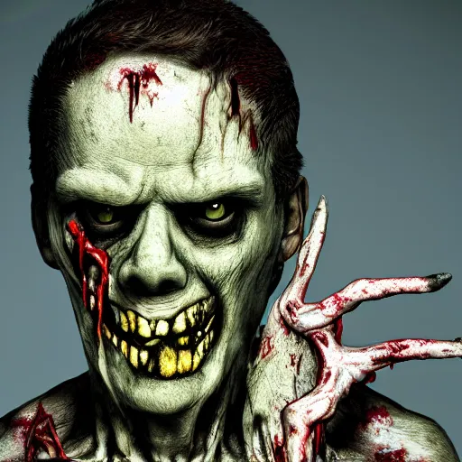 Prompt: a grotesque image of a disfigured zombie , 4k