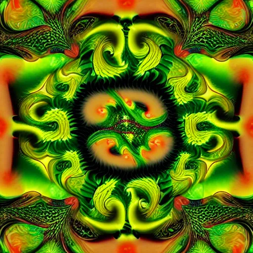 Image similar to fractal rosebuds flowing around a green dragon