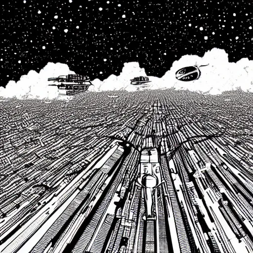 Image similar to colorful mcbess style interstellar war