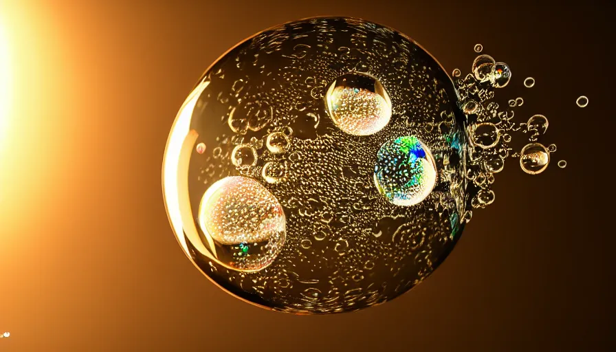 Image similar to highly detailed render of a bubble on chrome, hyper detailed, digital art, led lighting, studio quality, smooth render, unreal engine 5, octane render, trending on artstaion.