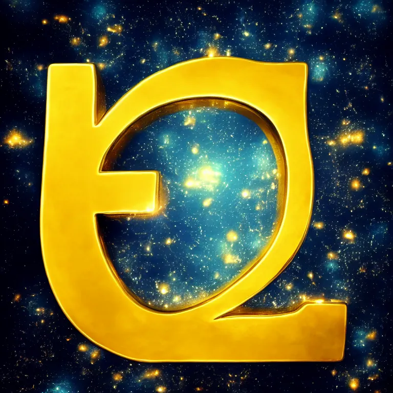 Image similar to letter q in gold style on space background, cinematic, highly detailed