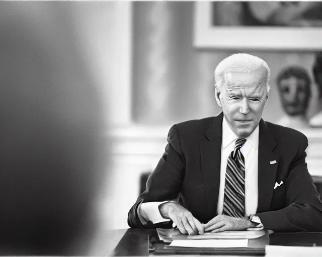 Image similar to president joe biden face to face with president joe biden, nikon 3 5 mm, photograph