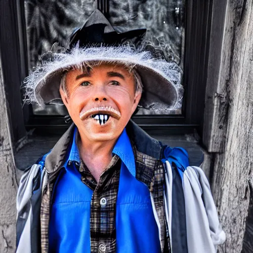 Image similar to clint howard trick or treating on halloween, ( sony a 7 r iv, symmetric balance, polarizing filter, photolab, lightroom, 4 k, dolby vision, photography awardm, voque, perfect face )