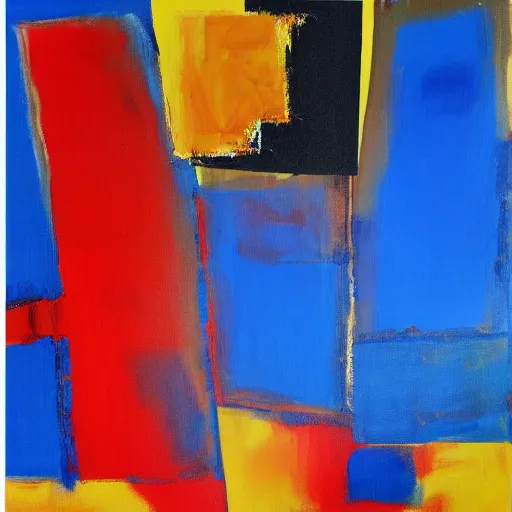 Image similar to acrylic abstract painting on canvas using primary red and blue