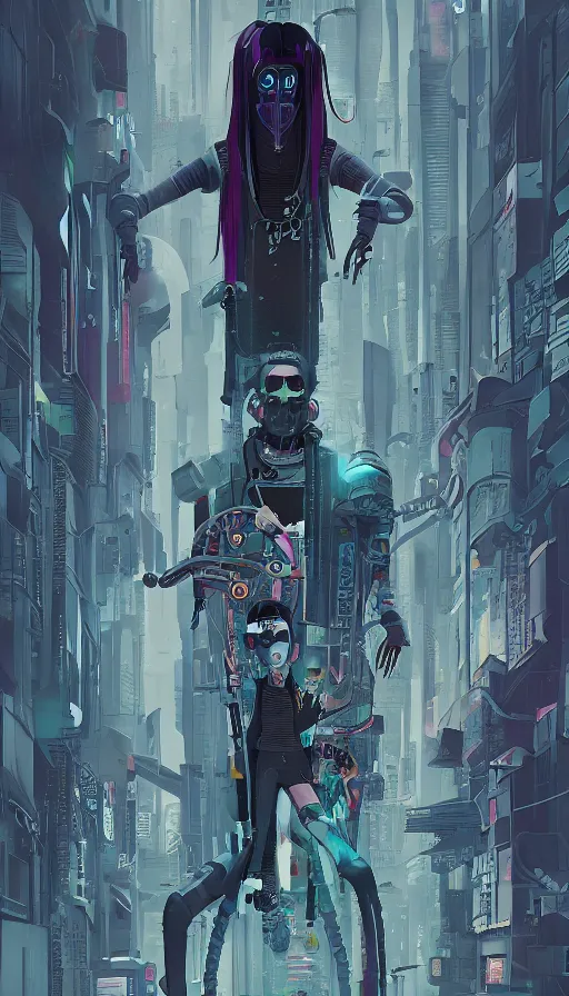 Image similar to cyberpunk addams family, sharp focus, james gilleard, cinematic, game art, extremely detailed digital painting, print