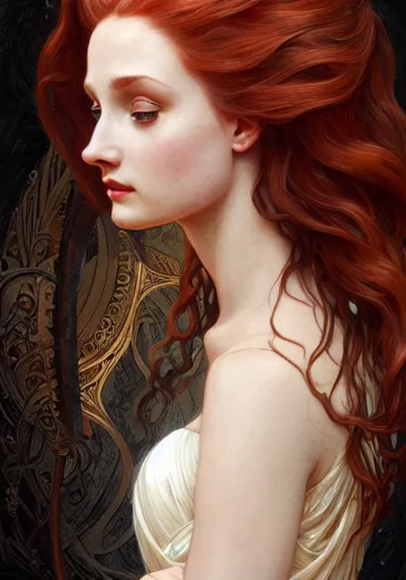 Prompt: sansa gessica chastain, intricate, elegant, highly detailed, digital painting, artstation, concept art, smooth, sharp focus, illustration, art by artgerm and greg rutkowski and alphonse mucha and william - adolphe bouguereau