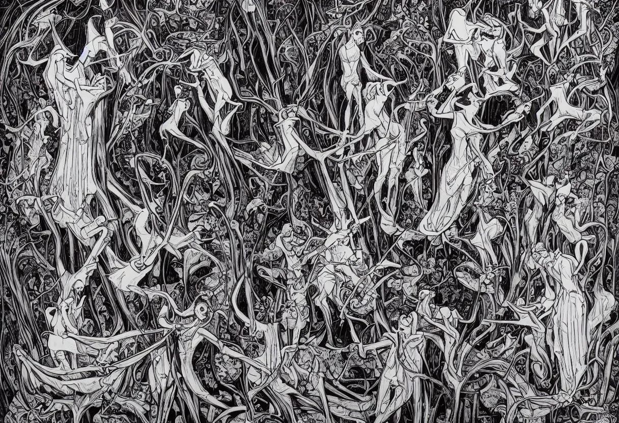 Image similar to devils in the cathedral by james jean