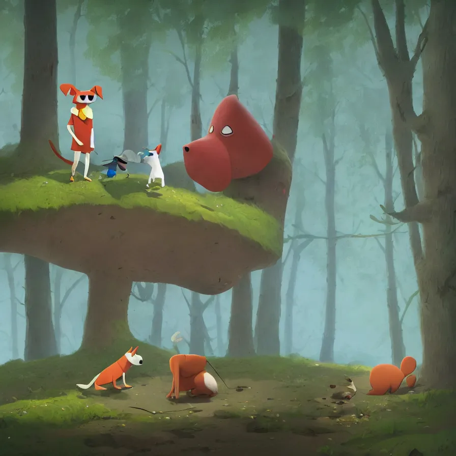 Image similar to Goro Fujita illustrating photo of a dog in the woods