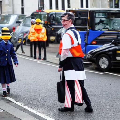 Prompt: photo of jacob rees - mogg working as a lollipop lady