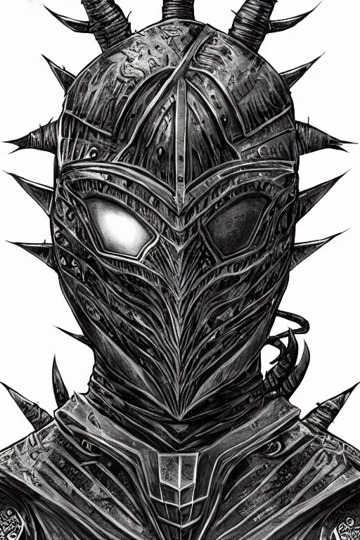 Image similar to armoured warrior, symmetrical, highly detailed, digital art, thorn themed armour, sharp focus, trending on art station, kentaro miura manga art style