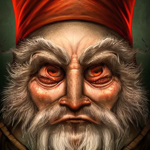 Image similar to a higly detailed horrific gnome portrait by dariusz zawadzki