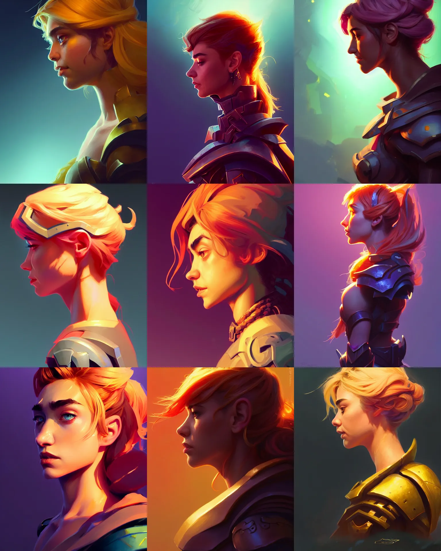 Prompt: side - profile painted portrait, imogen poots as a paladin, bright backlit, key lighting, smooth, gaudy colors, unreal engine, maya render, octane render aesthetic, dota matte painting concept art, official fanart behance hd artstation by jesper ejsing, lois van baarle, ilya kuvshinov