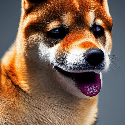 Image similar to shiba inu smoking a cigar, white background, photo - realistic, coherent, symmetrical