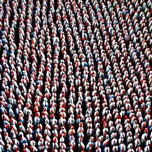 Image similar to hyperrealistic photography of highly detailed where's wally? by martin handford wiew from above