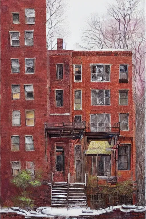 Prompt: (((((a ramshackle manhattan brick brownstone deep in the forest))))) by Jeremy Fenske!!!!!!!!!!!!!!!!!!!!!!!!!!!