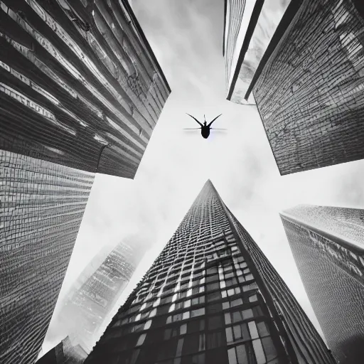 Prompt: photo of a giant insect towering above a city