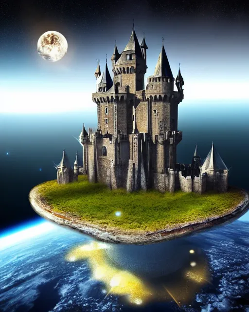 medieval castle floating in space, bustling space | Stable Diffusion ...