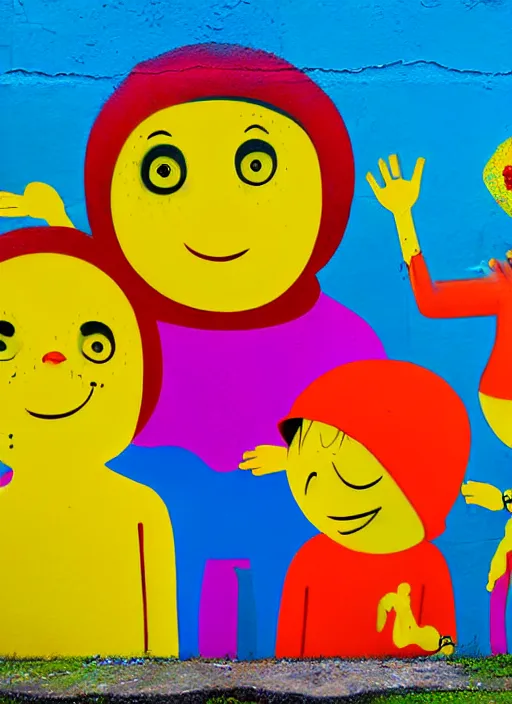 Prompt: graffiti, splash painting, happy family, by os gemeos