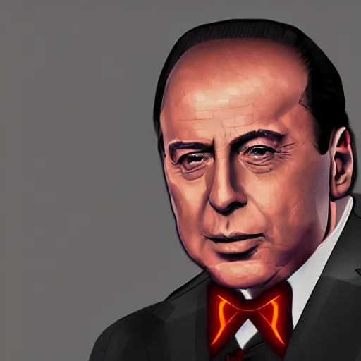 Image similar to digital artwork of [Silvio Berlusconi] wearing technological large steel collar, choker on neck, cyberpunk art style, 4K, portrait, punk hairstyle,