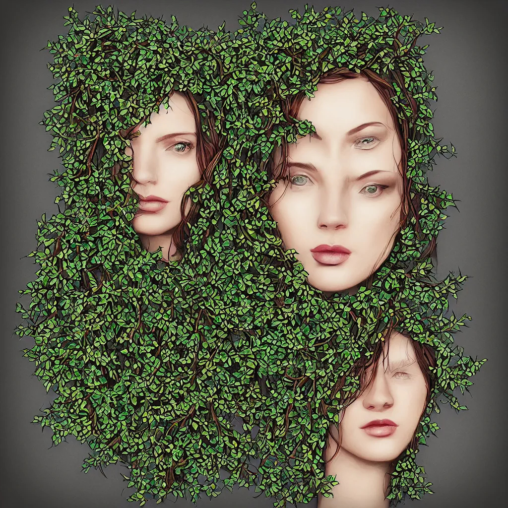 Image similar to “portrait of a beautiful woman made out of vines, digital art, 4k”