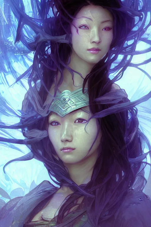 Prompt: beautiful female Ninja, mystery and gorgerous and stunning portrait+shiny eyes+light flowing hair, in mudra and firefly night ruin tokyo temple, ultradetail face, art and illustration by tian zi and craig mullins and WLOP and alphonse mucha, dynamic light, ssci-fi, fantasy, intricate complexity, human structure, fantasy world concept, watermark, blurry, hyperrealism 8k