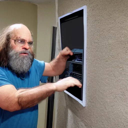 Prompt: Cave Man Trying To Install Linux On His Windows Laptop