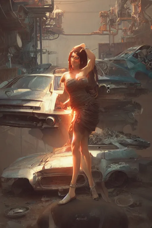 Prompt: goddess of the junkyard, highly detailed, digital painting, artstation, concept art, smooth, sharp focus, illustration, unreal engine 5, 8 k, art by artgerm and greg rutkowski and edgar maxence and el lissitzky