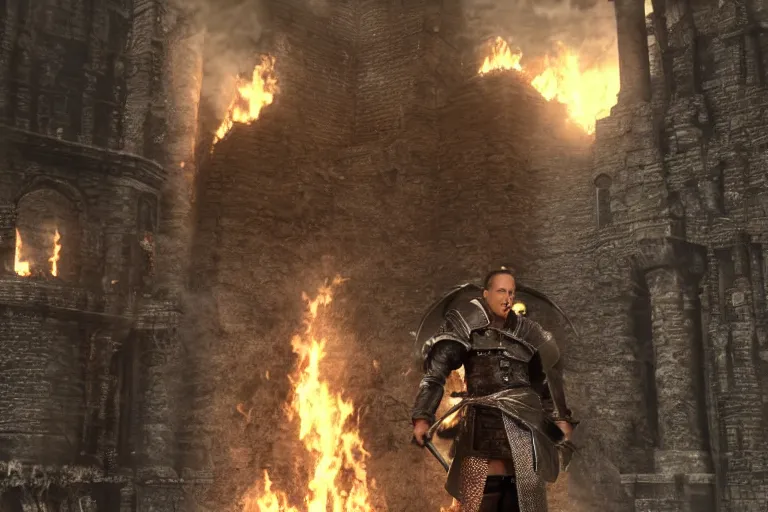 Image similar to jerry seinfeld!!!!!! standing in firelink shrine from dark souls