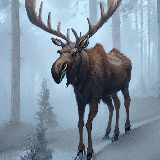 Prompt: humanoid moose anthropomorphic moose hominid moose by greg rutkowski