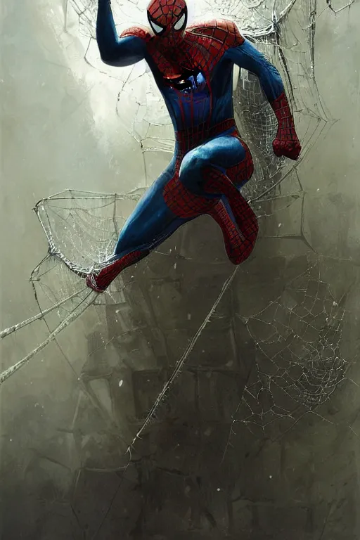 Image similar to spiderman covered with webs, legendary warrior, heroic fighter, decorative ornaments, battle armor, by carl spitzweg, ismail inceoglu, vdragan bibin, hans thoma, greg rutkowski, alexandros pyromallis, perfect face, sharply focused, sharply detailed, centered, realistic shading