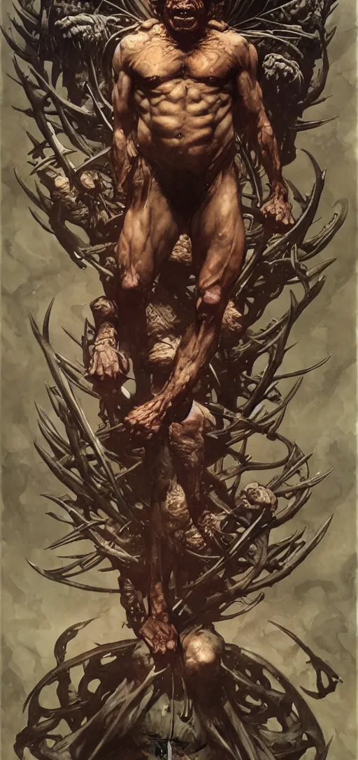 Image similar to weaponx in the style of wayne barlowe, gustav moreau, peter mohrbacher, bussiere, roberto ferri, santiago caruso, luis ricardo falero, austin osman spare