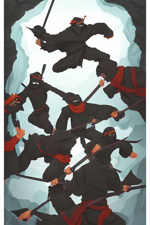 Image similar to trowing rock to ninjas, ilustrator by tafy laplanche and bo feng lin