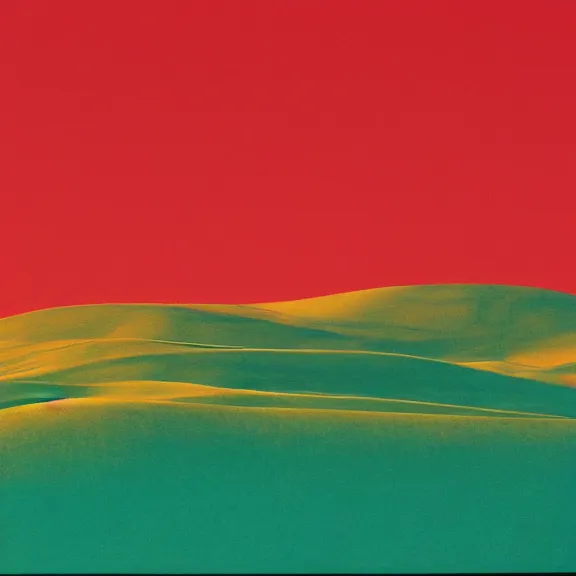 Image similar to rolling hills landscape, teal gradient, film photography 70's, album art