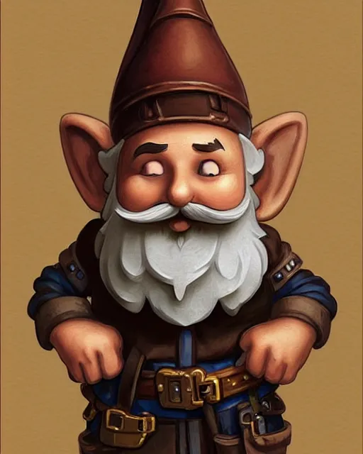 Image similar to A little engineer gnome with a bushy moustache, his tired and grubby with oil stains, standing next to a little mechanical squirrel , deep focus, D&D, fantasy, intricate, elegant, highly detailed, digital painting, artstation, concept art, matte, sharp focus, illustration, hearthstone, art by Artgerm and Greg Rutkowski and Alphonse Mucha