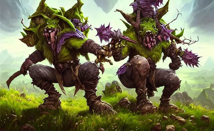 Image similar to goblin squatting, amazing landscape with tree in background, fantasy, whimsical, dungeons and dragons, league of legends splash art, heroes of the storm splash art, hearthstone splash art, world of warcraft splash art, overwatch splash art, art by artgerm, art by alphonse mucha, intricately detailed, highly detailed, trending on artstation,