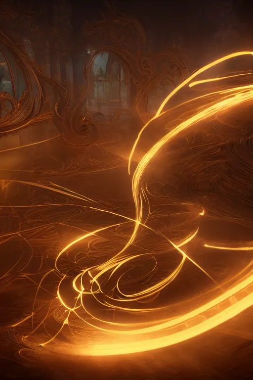 Image similar to swirling elven light streaks and ornate flowing light streams and smooth particle effects, fume fx, unreal engine