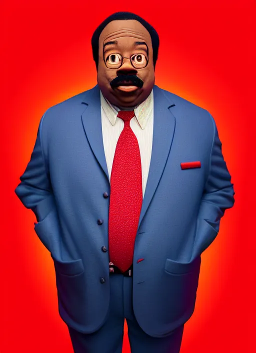 Prompt: ( ( ( hyperrealist portrait of leslie david baker as stanley hudson of the office television series ) ) ) by mike campau, head to waist, light coming from the right side, red background photorealistic, octane render, vibrant colors, unreal engine, dynamic lighting, perfect factions, detailed faces, intricate detail, artstation, poster, 4 k, award winning