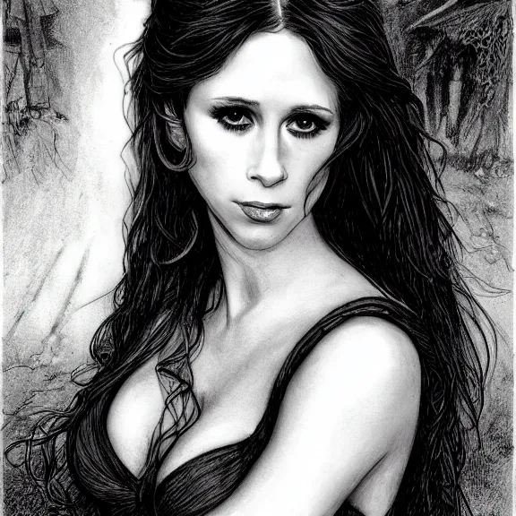Prompt: a highly detailed portrait of jennifer love hewitt in the style of luis royo and in the style of charles dana gibson.