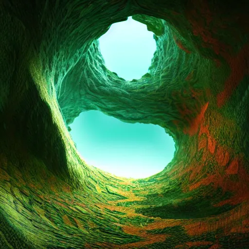 Prompt: organic fractal cave with beautiful colors with lurking monster, render, octane, cgi, mandelbulb3d