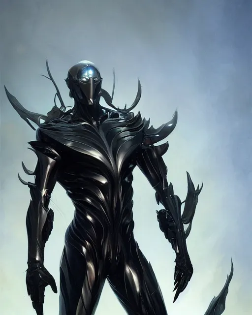 Image similar to wiry muscular male smooth sleek black pearlescent wraithbone sci - fi armor, by greg rutkowski and mark brookes and jim burns and tom bagshaw and magali villeneuve, trending on artstation