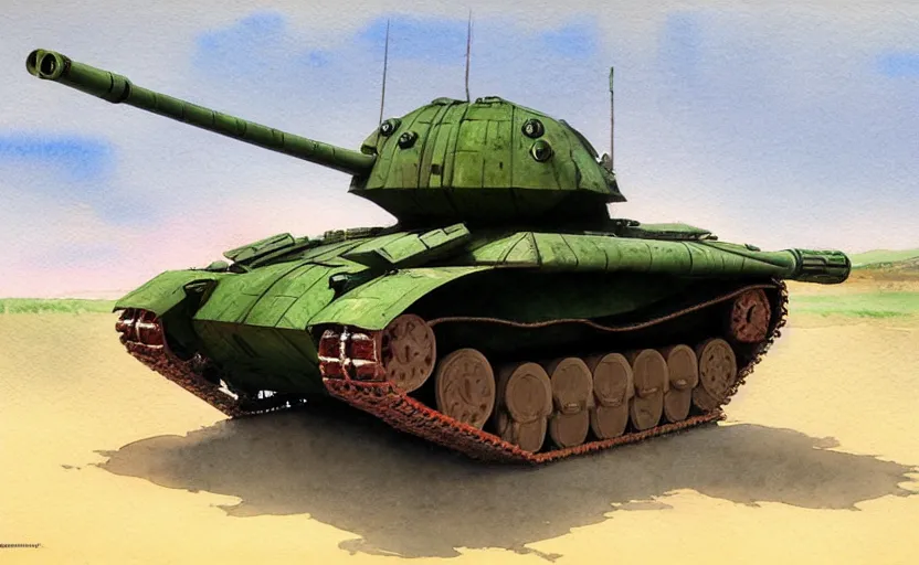 Prompt: military tank, colorful watercolor. by rembrant, battle angel alita, ralph mcquarrie, aluminum, 1 6 6 7