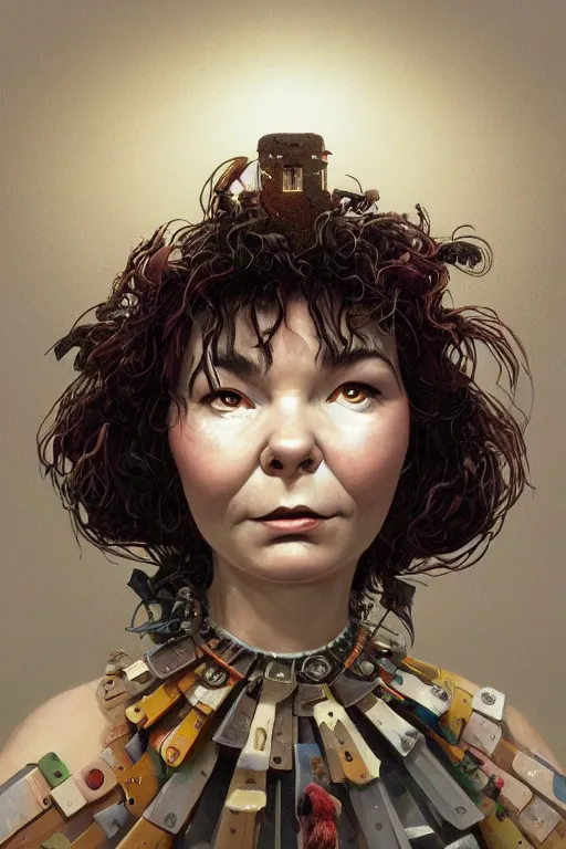 Image similar to 2 0 year old bjork portrait by hubert robert and lee madgwick and roger dean and jacek yerka, dan mumford and alex grey style, soft lighting, 4 k hd wallpaper illustration concept joy atmospheric lighting