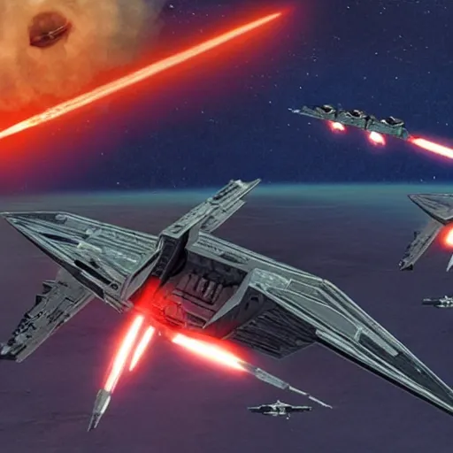 Image similar to jet fighters attacking star destroyer