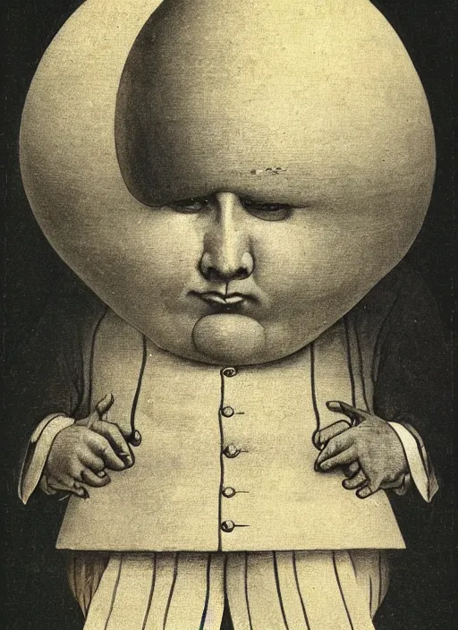 Image similar to 1 8 0 0 s style full body detailed photograph of silly humpty dumpty jack black, realistic, hieronymus bosch