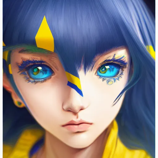 Prompt: a portrait of anime ukrainian blue and yellow girl, concept art, trending on artstation, highly detailed, intricate, sharp focus, digital art, 8 k