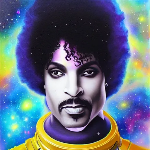 Image similar to a cosmic painting of prince in space. trending on artstation.