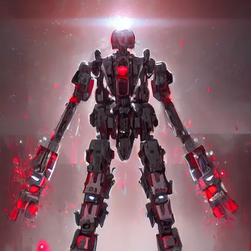 Image similar to bipedal mech standing in water red and white accents volumetric light intricate complex machine ultra detailed sharp focus coherent artstation