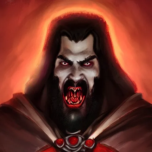 Image similar to portrait of male dwarven vampire with intense evil red eyes like dracula, concept art, fantasy, artstation, hd 4 k